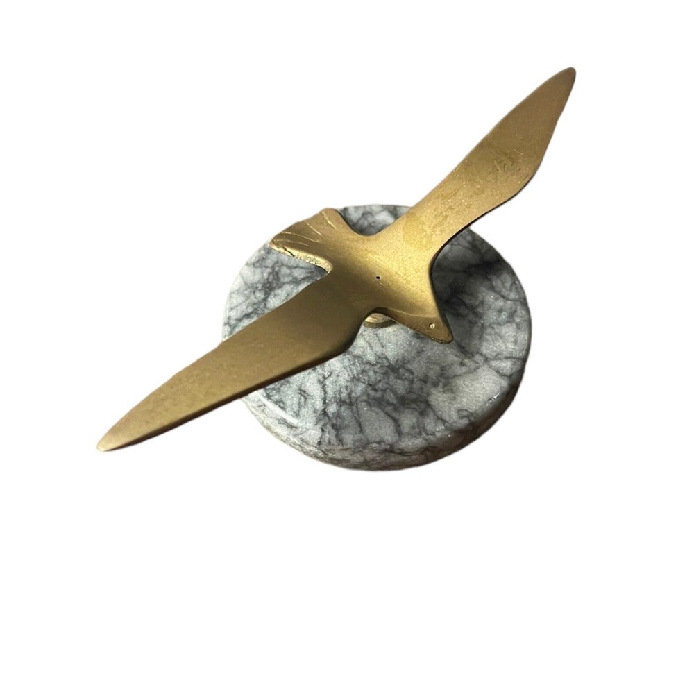 Vintage Brass Seagull Paperweight Sculpture Marble Base Bird Appr: 4" Castilian